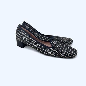 Geometric Woven Patent Leather Block Heel Loafers Slip On Shoes c. 1994 NWOT